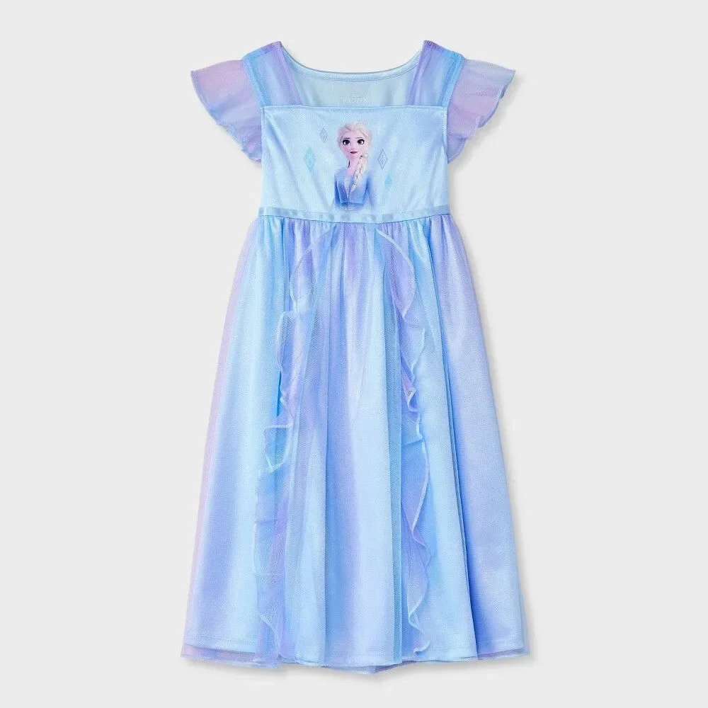 Toddler Girls' Frozen Elsa NightGown - Blue 4T: Polyester, Lightweight, Crew Ne